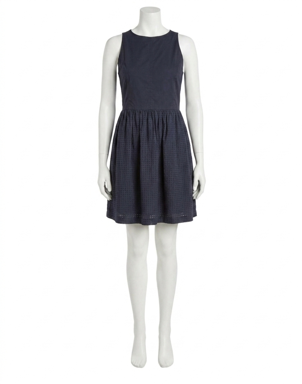 NEW LILLA P eyelet high neck mini dress in navy